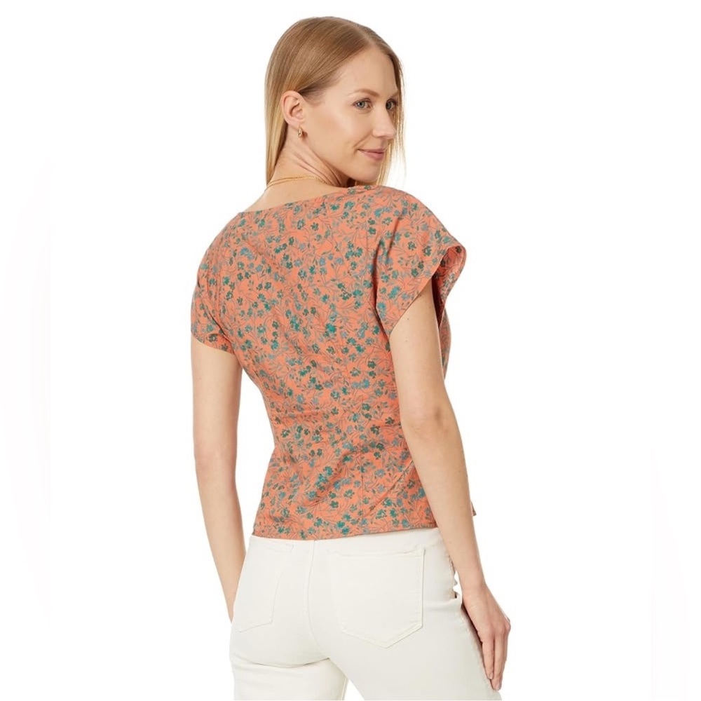 Madewell Amari Twist Detail Shirt Sunset Haze Orange Green Size 4 V Neck - Picture 2 of 15